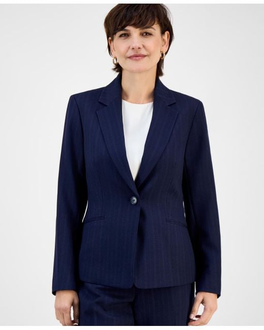 Le Suit Blue Notch-collar One-button Pantsuit Set