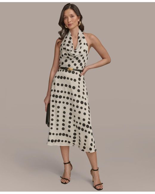 Donna Karan Natural Polka-dot Belted A-line Dress