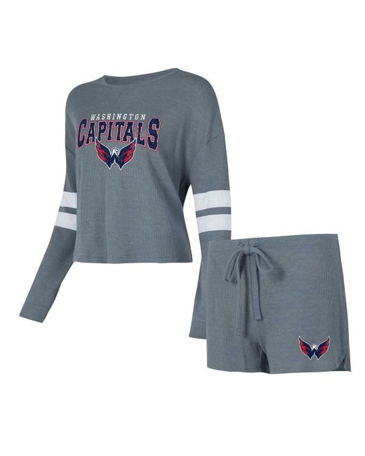 Concepts Sport Blue 2-piece Washington Capitals Meadowâ Long Sleeve Top And Shorts Sleep Set