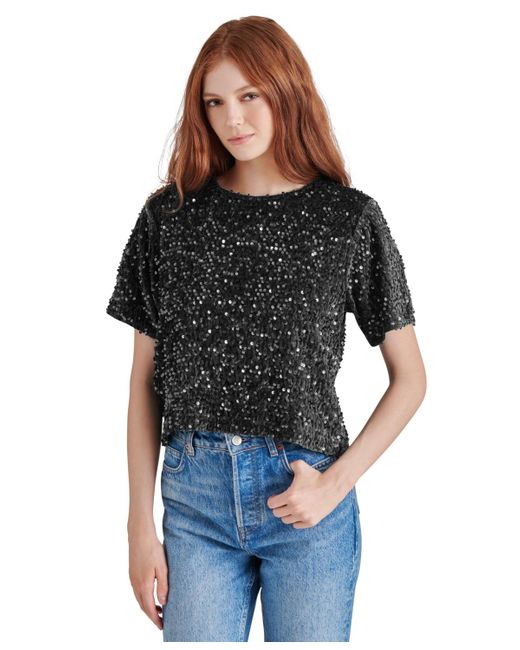 Steve Madden Black Cressa Sequined Velvet Top