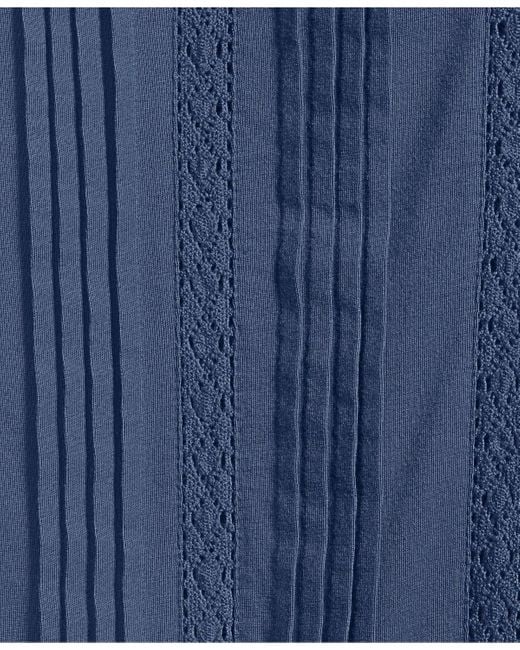 Lands' End Blue Plus Size Lightweight Jersey Lace Mix Long Sleeve Pintuck Top