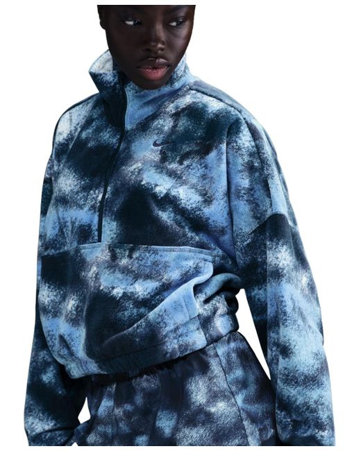 Nike Blue Therma-fit Oversized 1/2-zip Fleece Printed Top