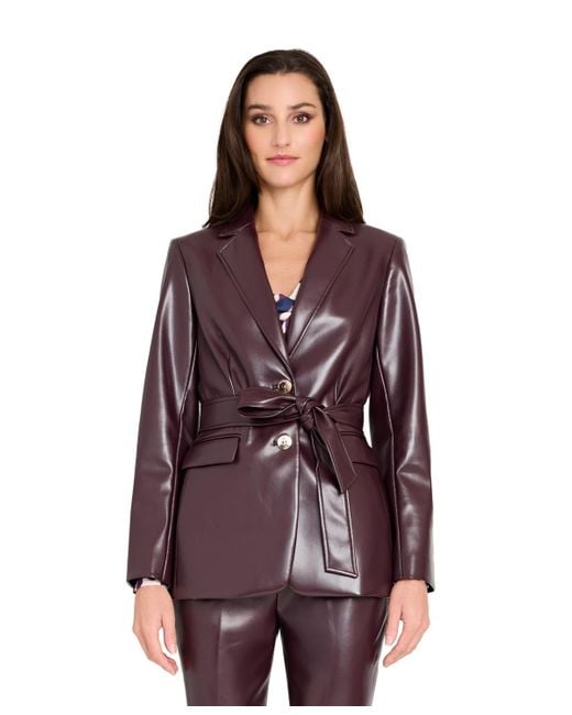 Tahari Purple Long Sleeve Belted Jacket