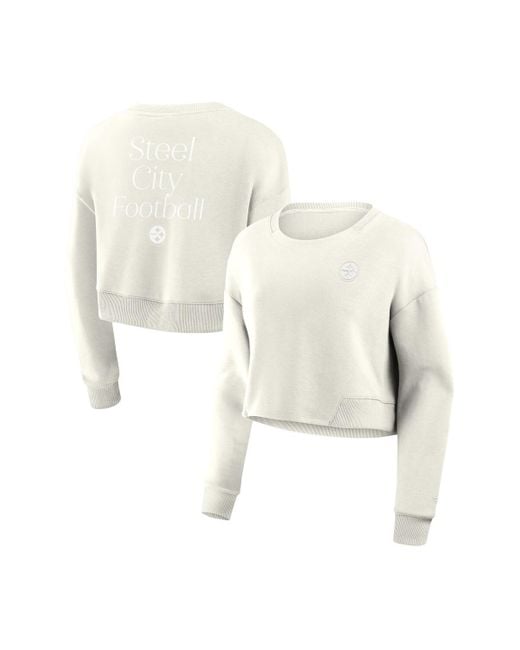 Fanatics White Pittsburgh Steelers Studio Tri-blend Cropped Pullover Sweatshirt