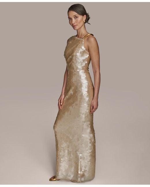 Donna Karan Natural Sequin Sleeveless Gown