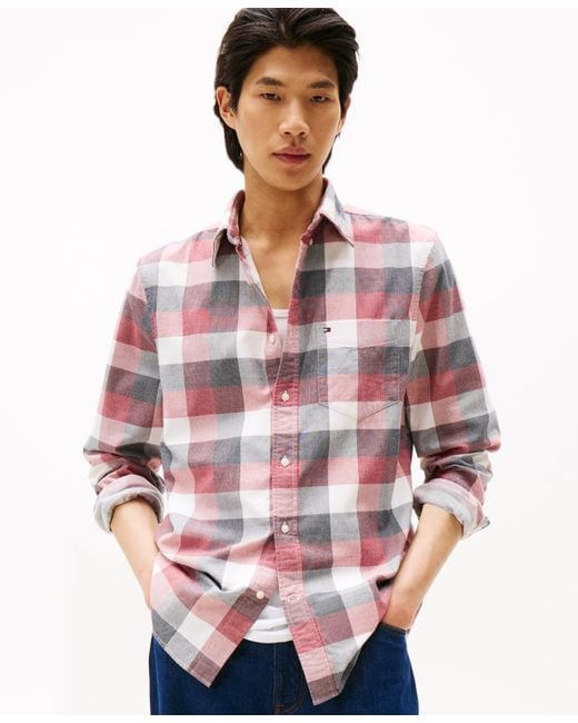 Tommy Hilfiger Red Regular-fit Corduroy Check Shirt for men