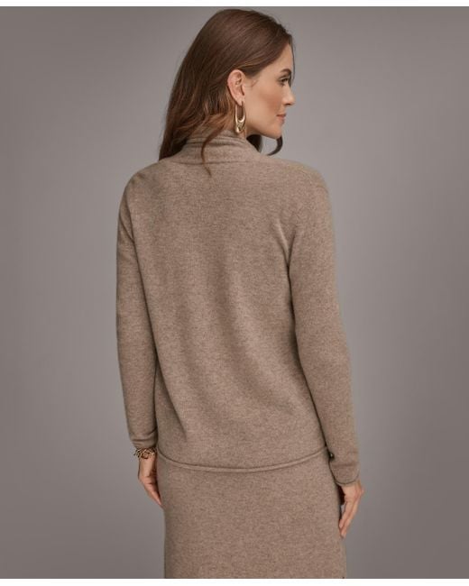Donna Karan Brown Open Front Cashmere Cardigan