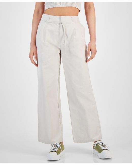 Calvin Klein White High-waist Wide-leg Belted Pleated Pants
