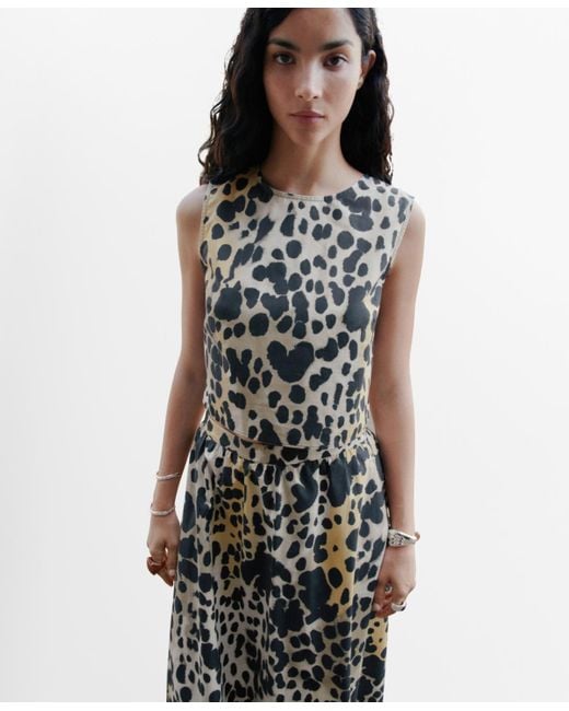 Mango White Animal-print Cotton Crop Top