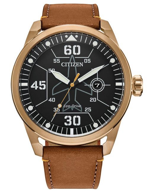 Citizen Avion Weekender Brown Leather Strap Watch 45mm in Black for Men