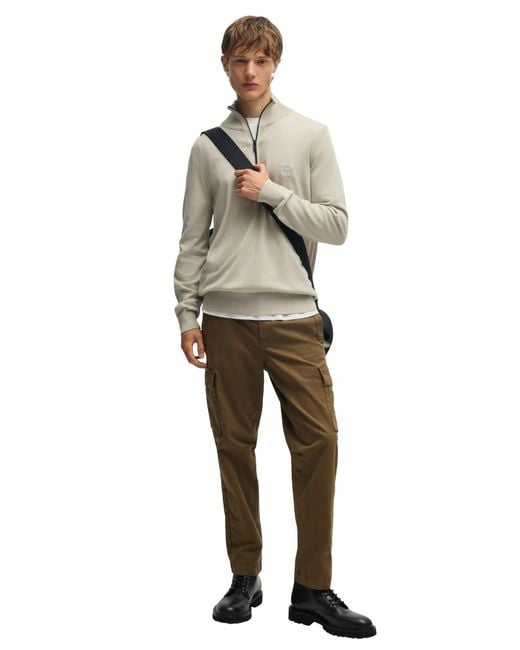 Boss Gray Boss By Logo Patch Zip-neck Sweater for men