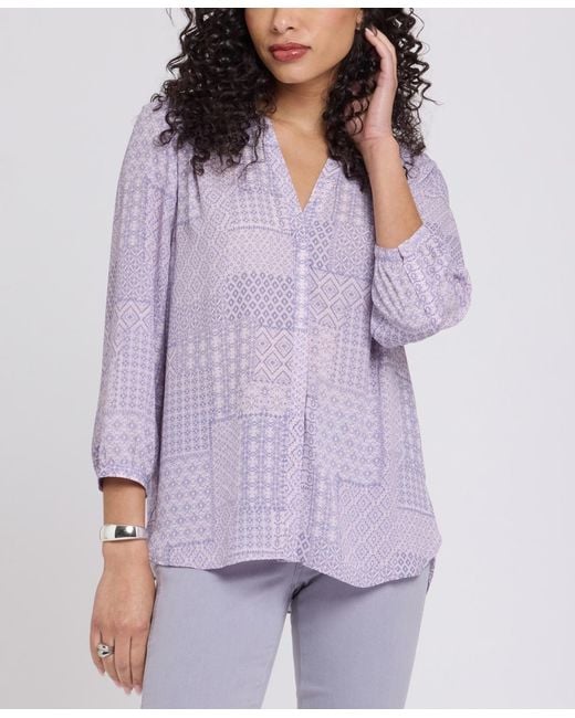 NYDJ Purple Pintuck Split Neck Top