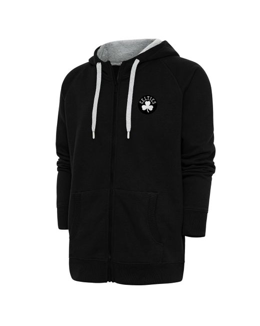 Antigua Black Boston Celtics Metallic Logo Victory Raglan Full-zip Hoodie for men