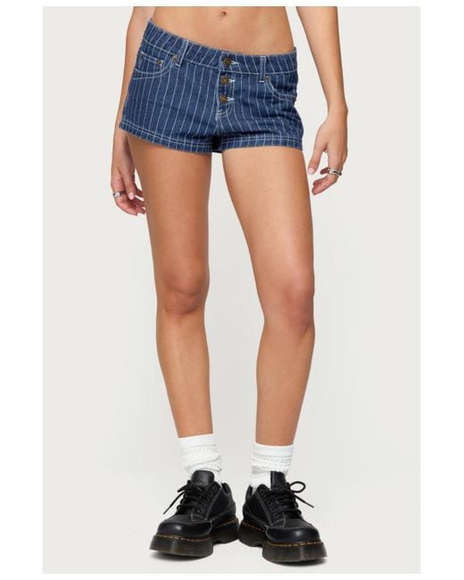 Edikted Blue Hanson Pinstripe Denim Shorts
