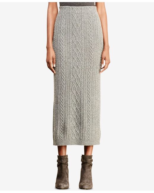 Lauren by Ralph Lauren Gray Petite Cable-knit Wool-cashmere Skirt