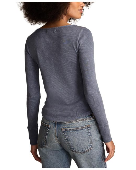 Lucky Brand Blue Lace-yoke Long-sleeve Henley Top