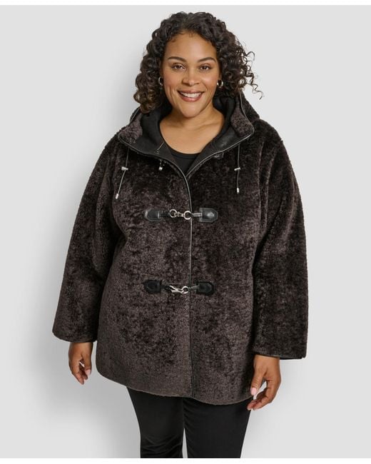 DKNY Black Plus Size Hooded toggle Coat
