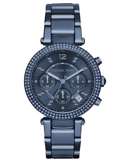 Michael Kors Women's Chronograph Parker Blue Ion-plated Stainless Steel  Bracelet Watch 39mm Mk6418, A Macy's Exclusive | Lyst