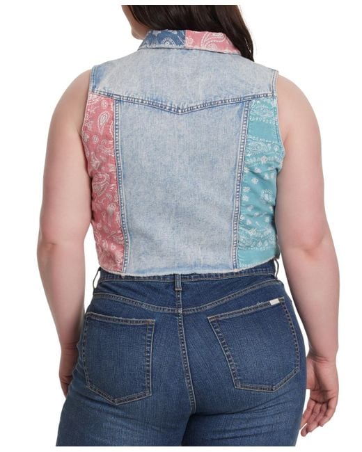 Jessica Simpson Blue Trendy Plus Size Cropped Denim Vest