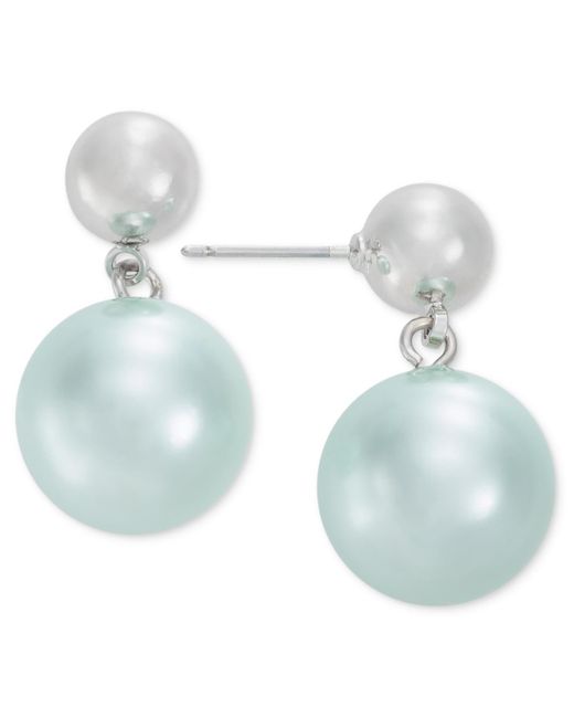 Charter Club Blue Silver-tone Color Imitation Pearl Drop Earrings