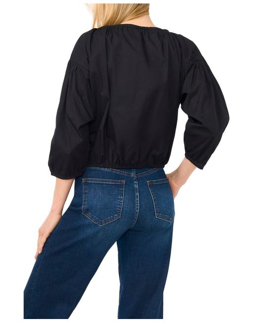Cece Black Split Tie Neck Bubble Blouse