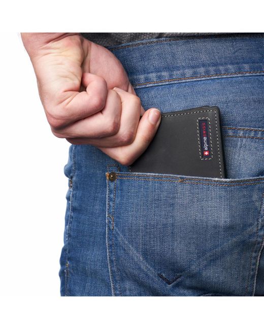 Alpine Swiss Black Commuter Rfid Bifold Wallet 2 Id Windows Divided Bill Section for men