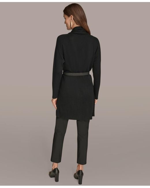 Donna Karan Black Belted Open-front Cardigan