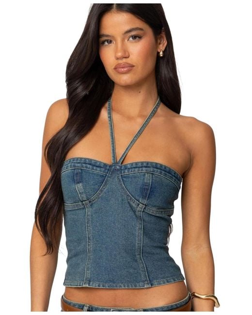 Edikted Blue jagger Denim Halter Top