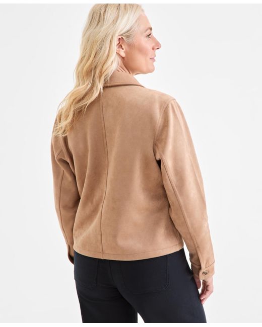 Style & Co. Natural Faux-suede Button-front Jacket