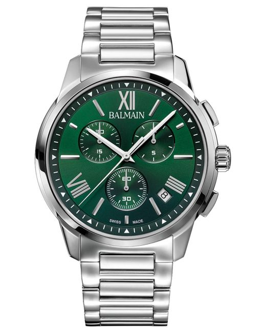 Balmain Green Swiss Chronograph Madrigal Stainless Steel Bracelet Watch 42mm for men