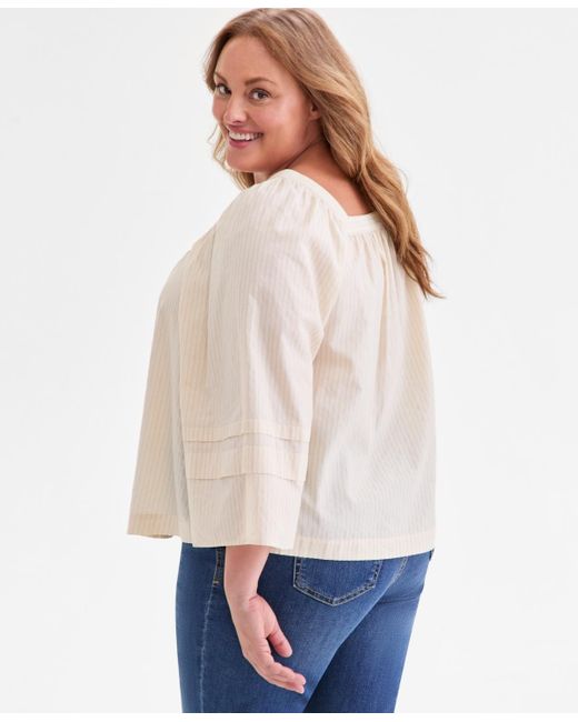 Style & Co. White Plus Size Striped Square-neck Top