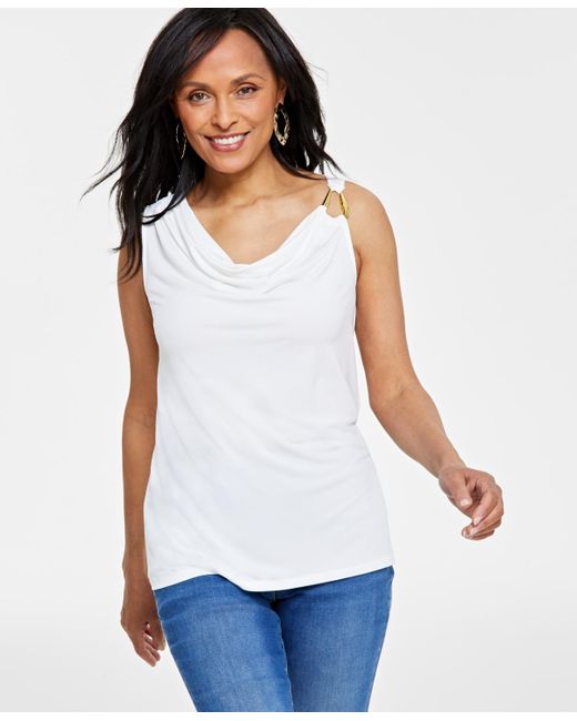 INC International Concepts White O-ring Cowlneck Top