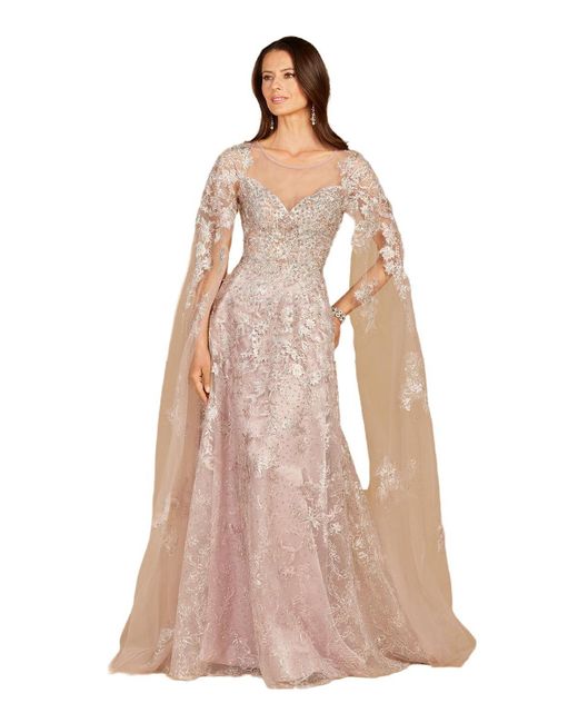 Lara Pink Long Bell Sleeve Boat-neck Beaded Gown