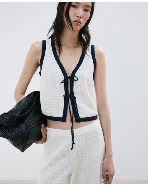 Mango White Straight Knitted Pants