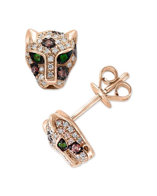Effy Metallic Diamond (1/3 Ct. T.w.) & Tsavorite Accent Panther Stud Earrings In 14k Rose Gold