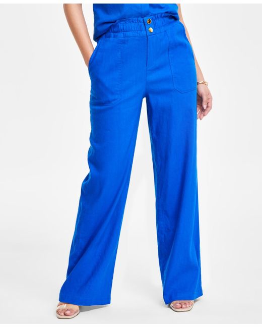 INC International Concepts Blue Petite Paperbag-waist Pants