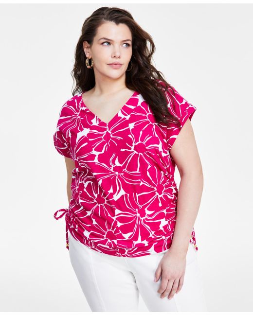 INC International Concepts Pink Plus Size Cotton Side-tie Top