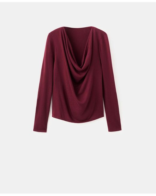 Mango Red Draped-neck Sweater