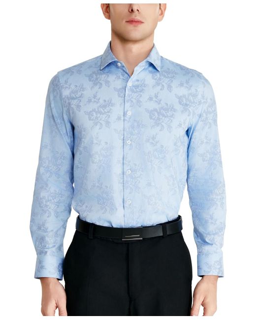 Tallia Blue Slim-fit Floral Stencil Oxford Dress Shirt for men