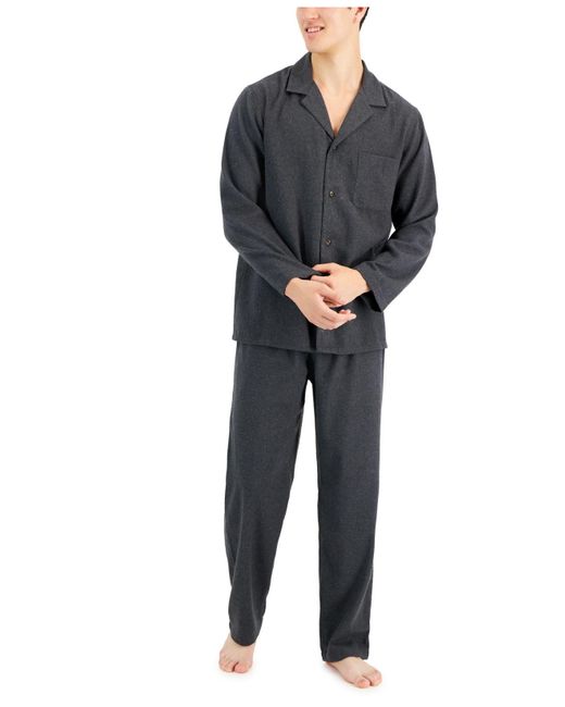 Club Room Heathered Solid Flannel Pajama Set, Created For Macy's in ...