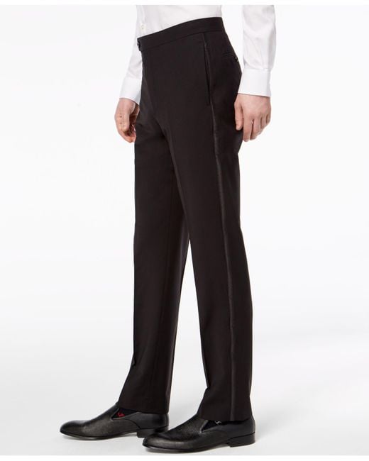 Calvin Klein Wool Slim-fit Infinite Stretch Black Tuxedo Suit Pants for Men - Lyst