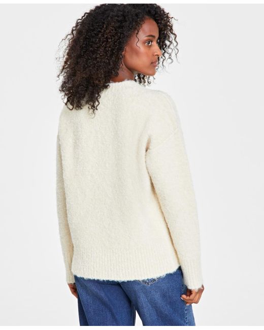 On 34th White Boucle Crewneck Pullover Sweater