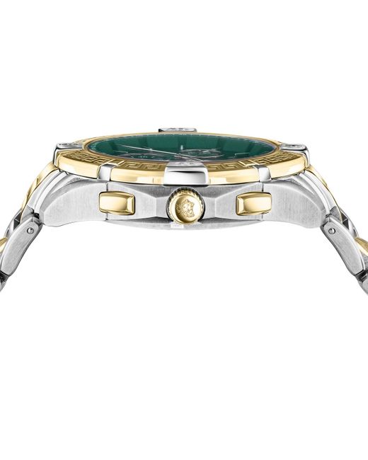 Versace Metallic Swiss Chronograph V-greca Two-tone Stainless Steel Bracelet Watch 46mm for men