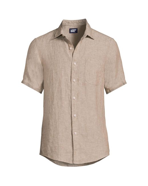 Lands' End Natural Big & Tall Traditional Fit Short Sleeve Linen Shirt for men