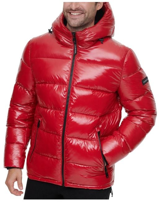 Calvin Klein Synthetic High Shine Puffer Jacket in Deep Red (Red) for