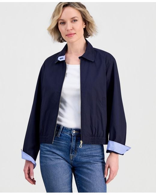 Nautica Blue Cotton Solid Zip-front Jacket