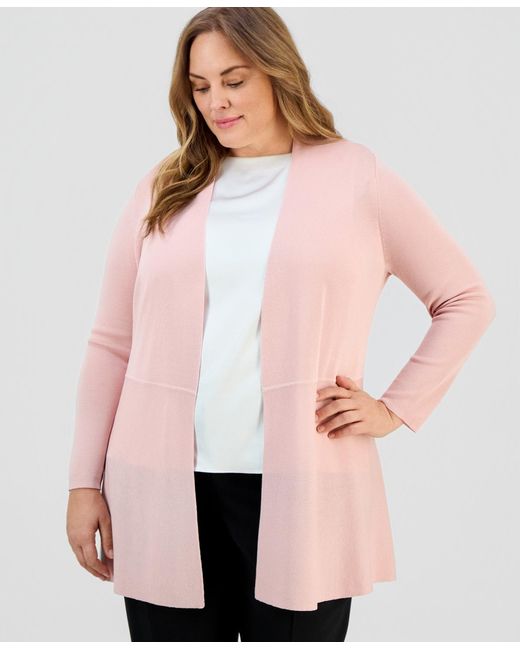 Anne Klein Natural Plus Size Montery Open-front Cardigan Sweater