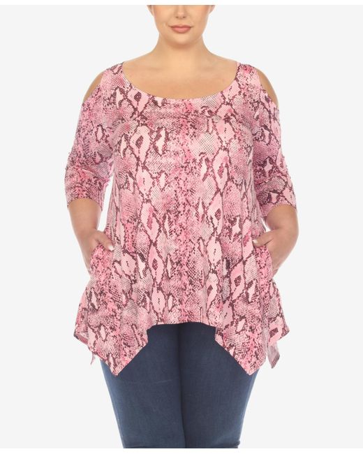 White Mark Red Plus Size Snake Print Cold Shoulder Tunic Top