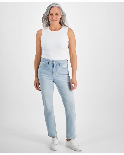 Style & Co. Blue Petite High Rise Tummy Control Straight Leg Jeans