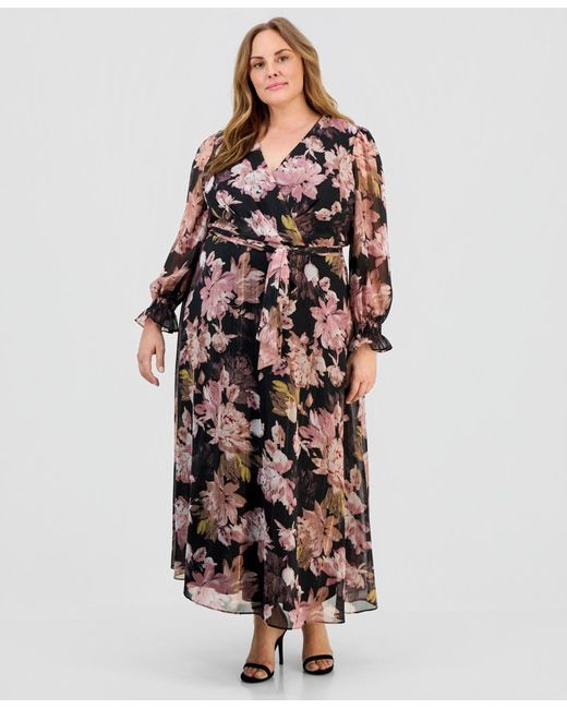 burnout floral tie back maxi dress Black Floral Burnout Maxi Dress with Lace Accented T Back (Black) XS